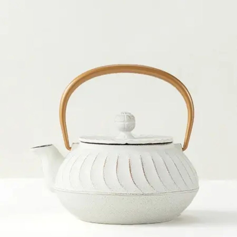 Miya Company Cast Iron Teapot White Wave Gold Handle | Teapots - Cast Iron