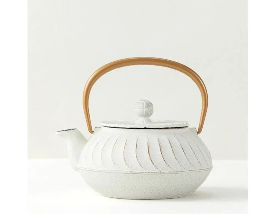 Miya Company Cast Iron Teapot White Wave Gold Handle | Teapots - Cast Iron