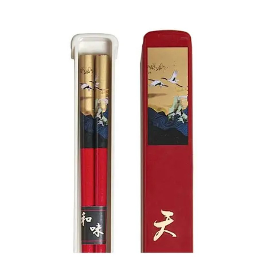 Miya Company Cranes Chopsticks With Case - Red | Chopsticks