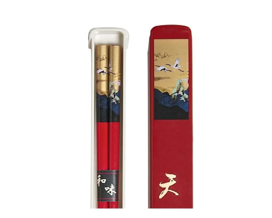 Miya Company Cranes Chopsticks With Case - Red | Chopsticks