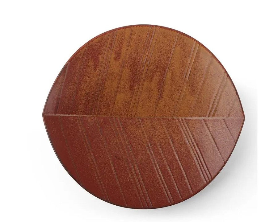 Miya Company Hazara Leaf Plate Brown 11.75" | Serving Bowls & Plates