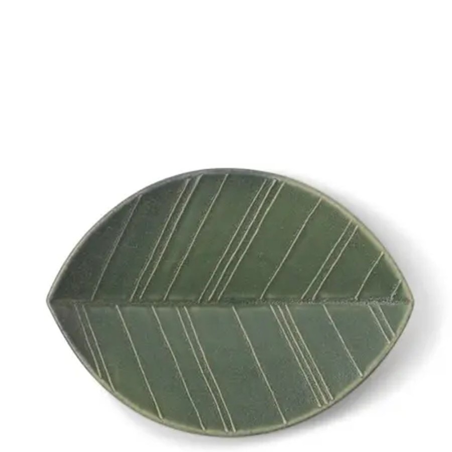 Miya Company Hazara Leaf Plate Green 6" X 4.25" | Medium Plates