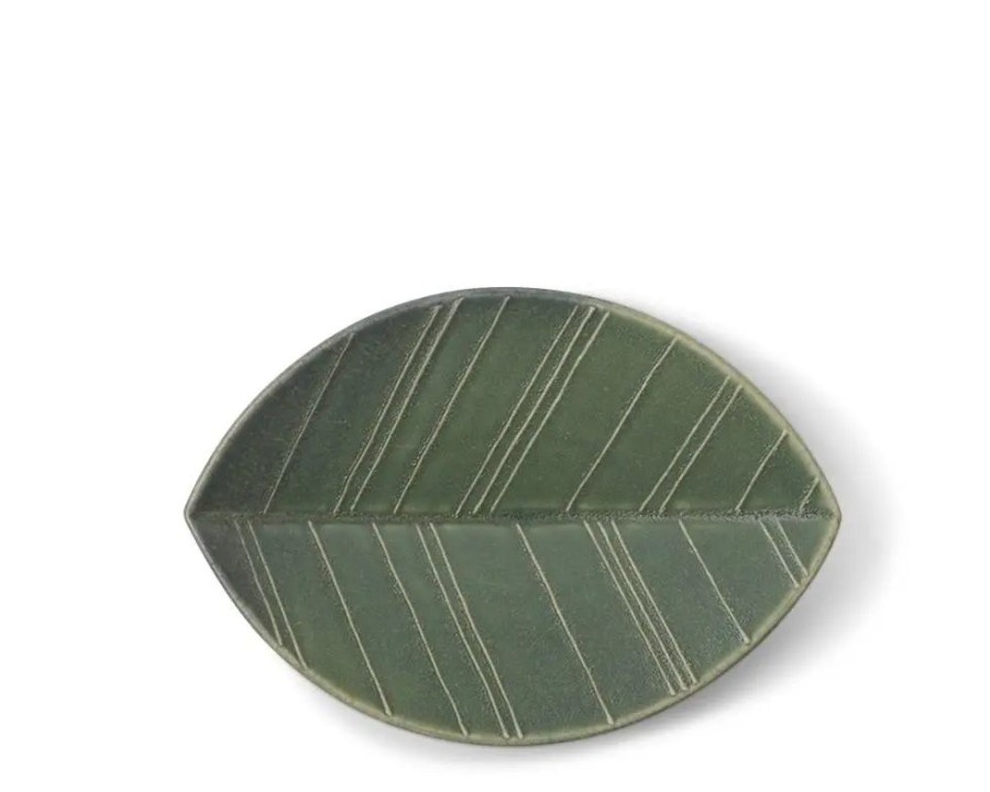 Miya Company Hazara Leaf Plate Green 6" X 4.25" | Medium Plates