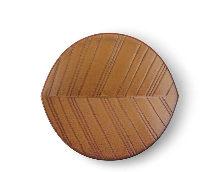 Miya Company Hazara Leaf Plate Brown 8.75" | Medium Plates