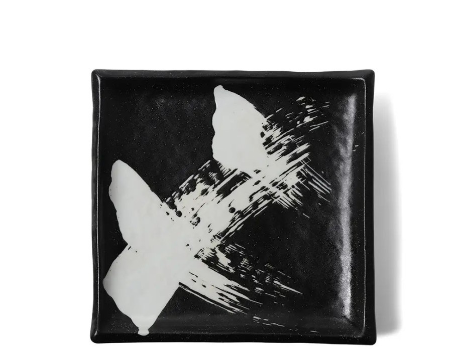 Miya Company Black & White Brush Square Plate | Medium Plates