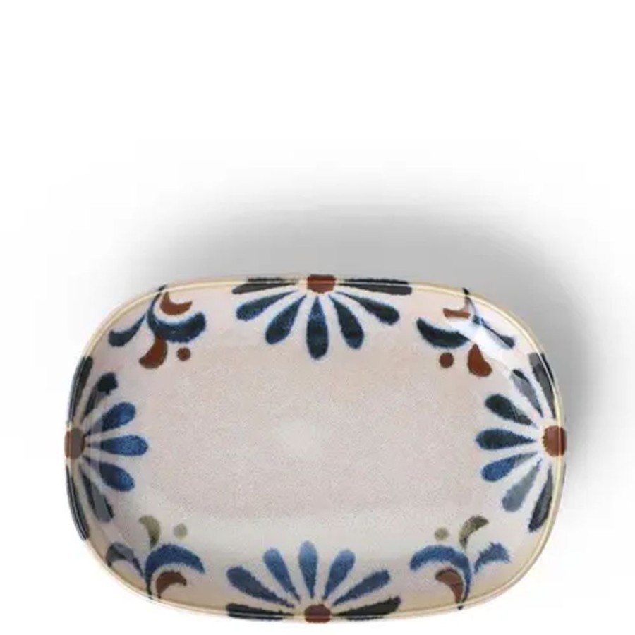 Miya Company Rustic Blue Floral Rectangle Plate | Medium Plates