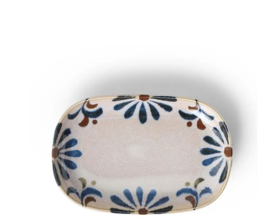 Miya Company Rustic Blue Floral Rectangle Plate | Medium Plates