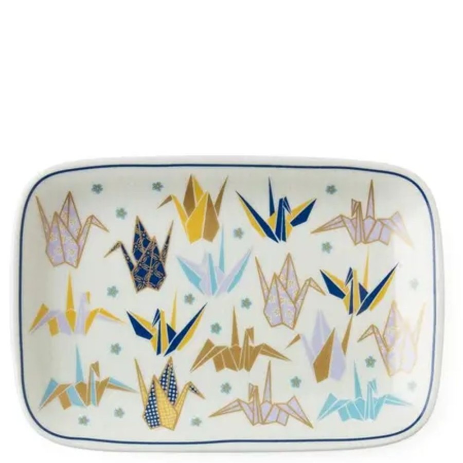 Miya Company Origami Cranes 6.5" X 4.25" Plate - Blue | Plates