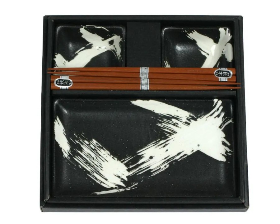 Miya Company Black Brush Stroke Sushi Set | Plate Sets