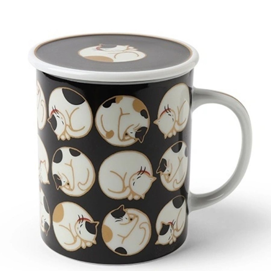 Miya Company Sleepy Cat 8 Oz. Lidded Mug - Black | Cups/Mugs