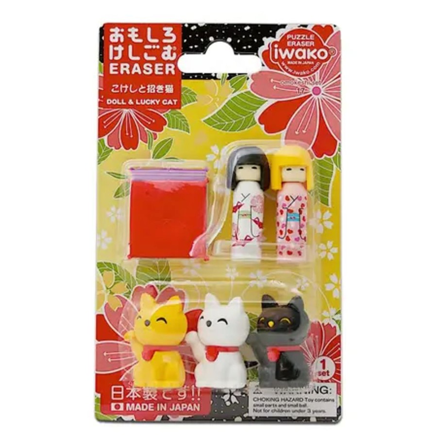 Miya Company Iwako Kokeshi Fortune Cat Eraser Pack At Miya | Figurines