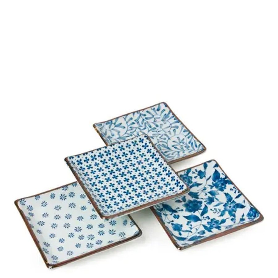 Miya Company Blue & White 5" Sq. Plate Set | Plate Sets