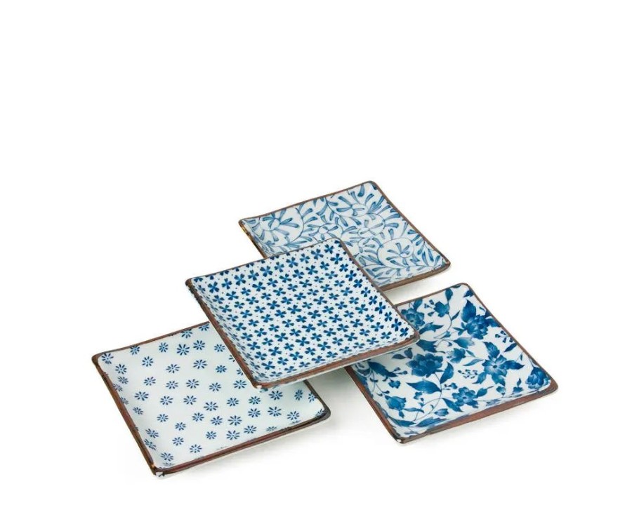 Miya Company Blue & White 5" Sq. Plate Set | Plate Sets