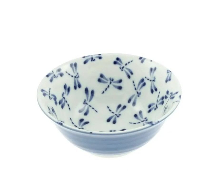 Miya Company Bowl Blue & White Dragonfly 6" | Medium Bowls