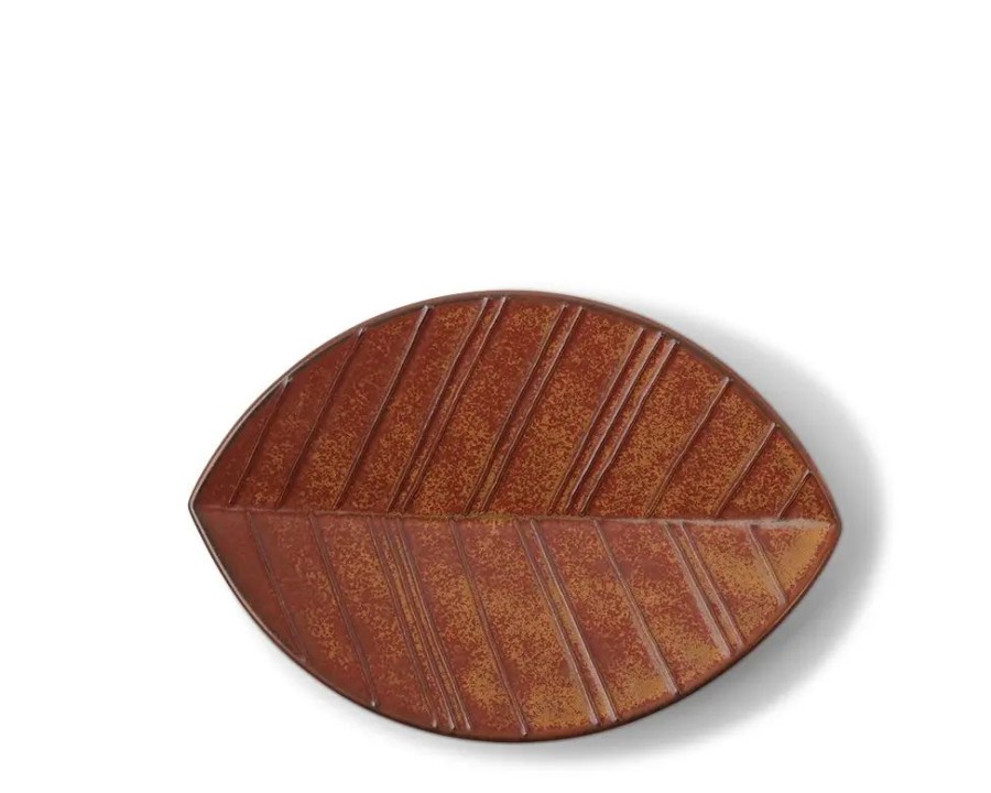 Miya Company Hazara Leaf Plate Brown 6" X 4.25" | Medium Plates