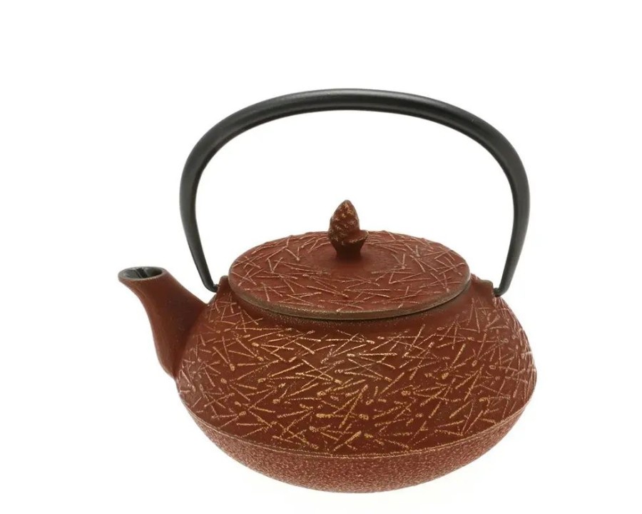 Miya Company Teapot Cast Iron Gold Cranberry Pine Needles | Teapots - Cast Iron