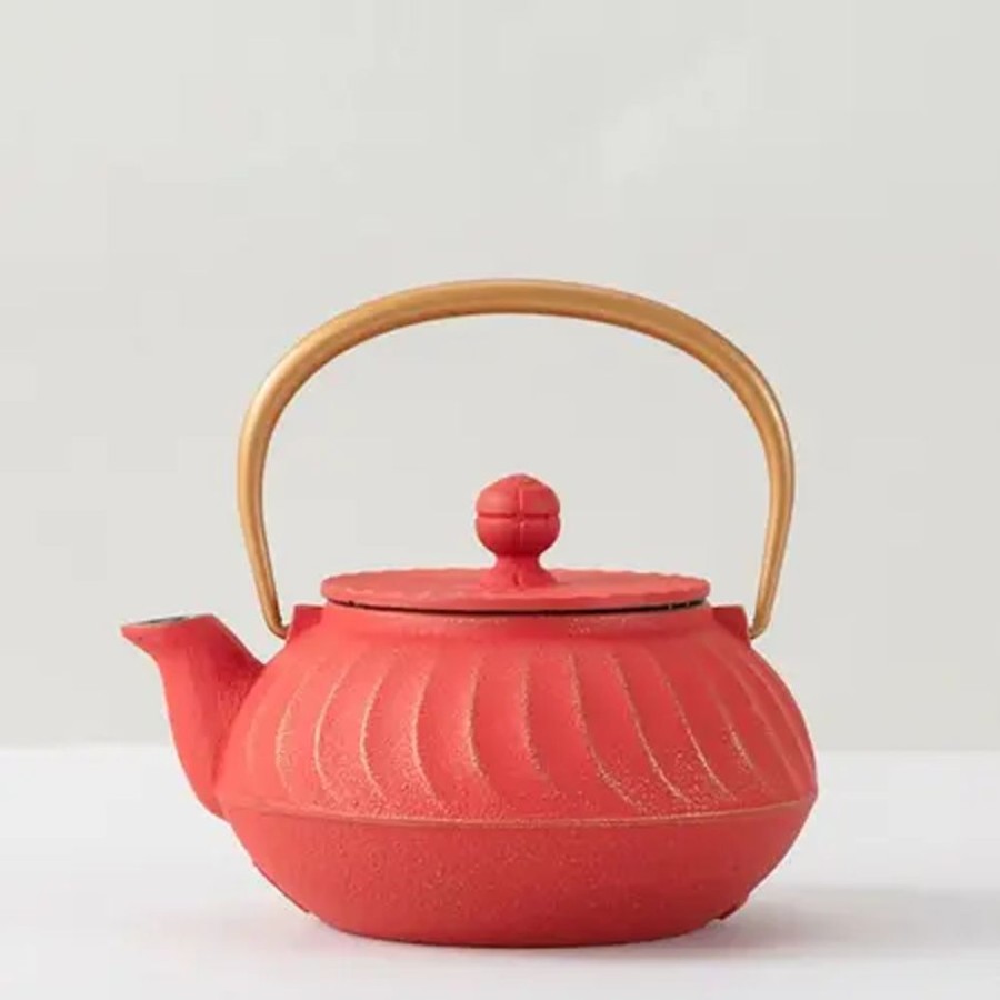 Miya Company Cast Iron Teapot Red Wave Gold Handle | Teapots - Cast Iron