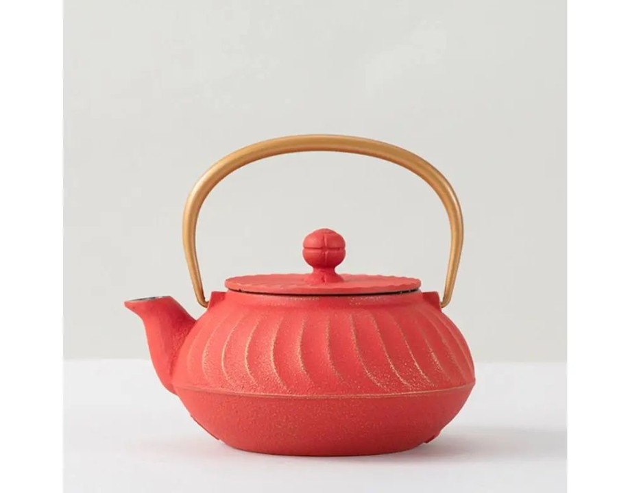 Miya Company Cast Iron Teapot Red Wave Gold Handle | Teapots - Cast Iron