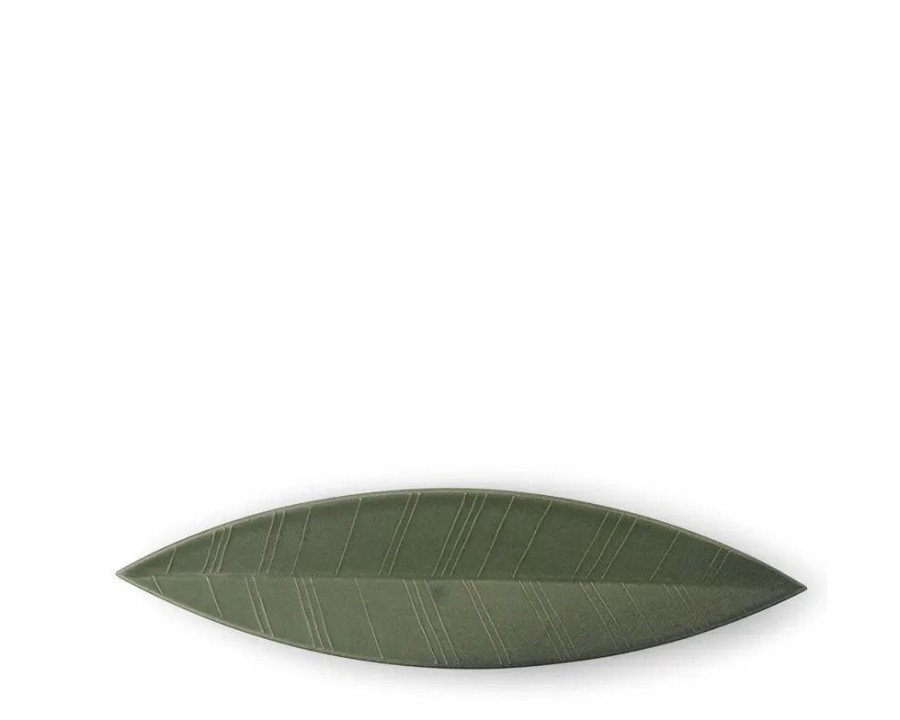 Miya Company Hazara Leaf Plate Green 14.5" X 3.75" | Serving Bowls & Plates