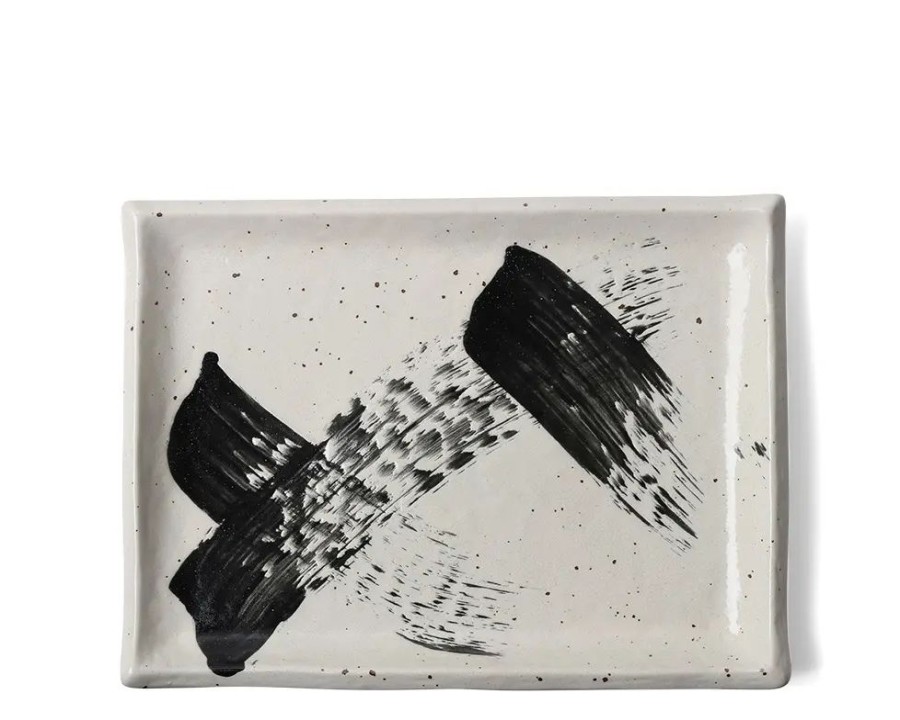 Miya Company Black White Brush Rectangle Platter | Serving Bowls & Plates