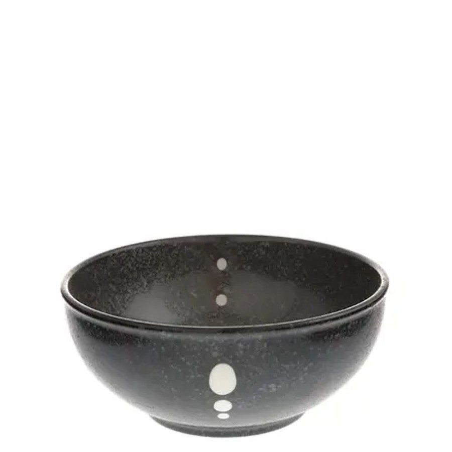 Miya Company Satin Black White Dots 6-1/4" Bowl | Medium Bowls