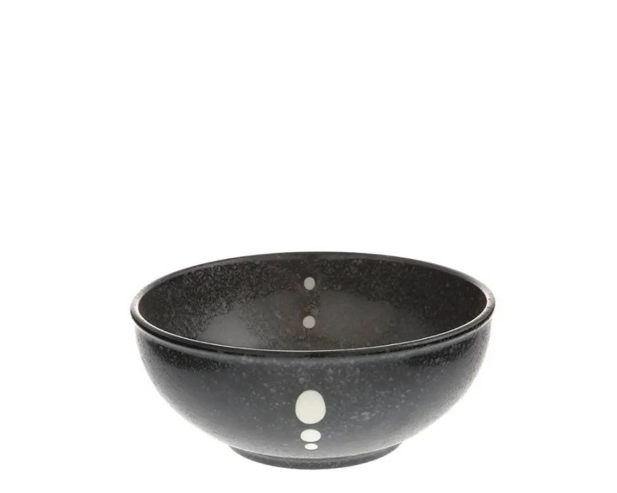 Miya Company Satin Black White Dots 6-1/4" Bowl | Medium Bowls