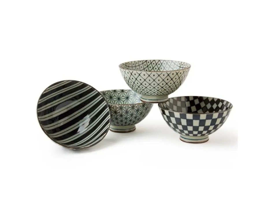 Miya Company Retro Black & White 4.5" Rice Bowl Set | Bowl Sets