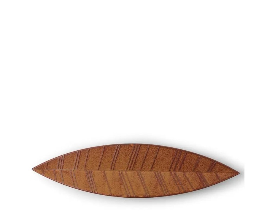 Miya Company Hazara Leaf Plate Brown 14.5" X 3.75" | Large Plates