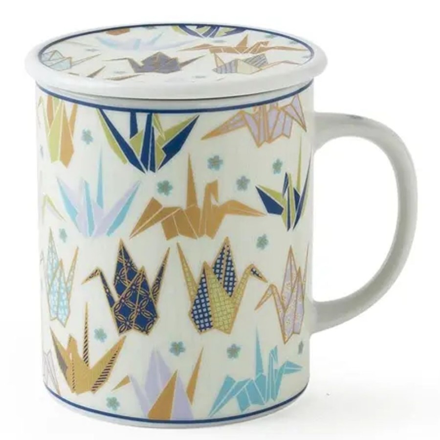 Miya Company Origami Cranes 8 Oz. Lidded Mug - Blue | Other