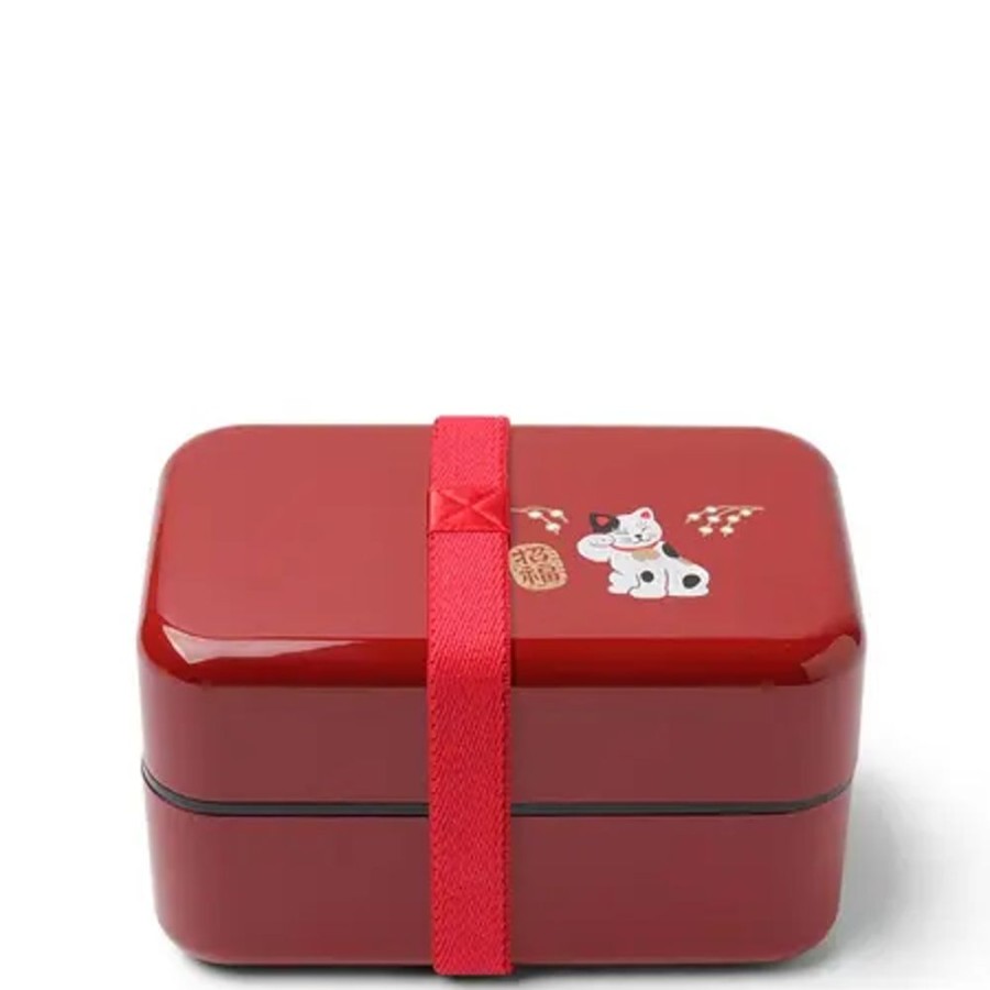 Miya Company Bento Box Fortune Cat Red | Bento Sets