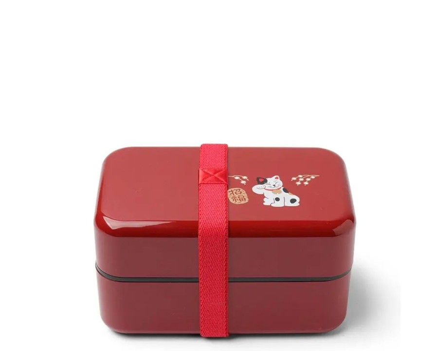 Miya Company Bento Box Fortune Cat Red | Bento Sets