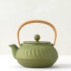 Miya Company Cast Iron Teapot Olive Green Wave Gold Handle | Teapots - Cast Iron