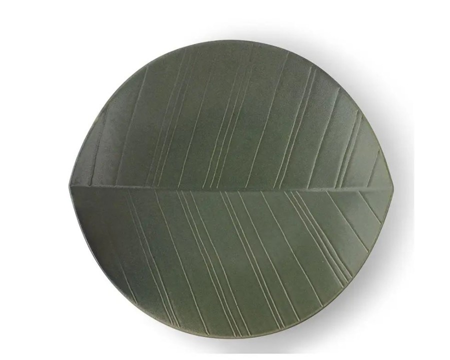 Miya Company Hazara Leaf Plate Green 11.75" | Serving Bowls & Plates