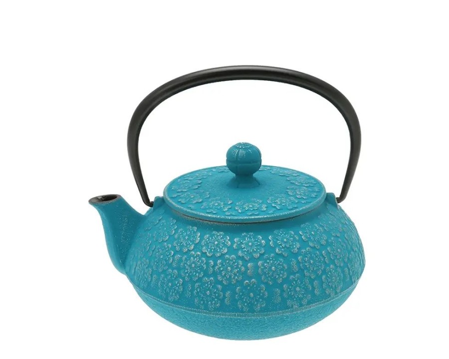 Miya Company Teapot Cast Iron Silver Turquoise Sakura | Teapots - Cast Iron