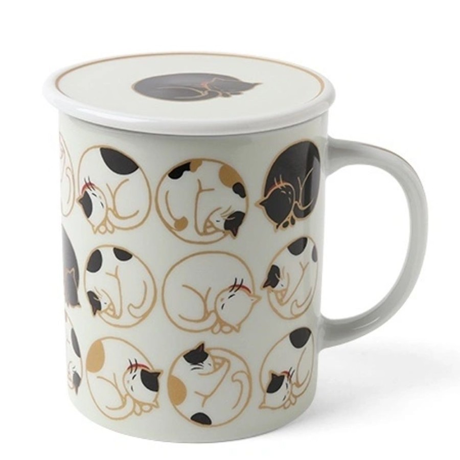 Miya Company Sleepy Cat 8 Oz. Lidded Mug - White | Cups/Mugs